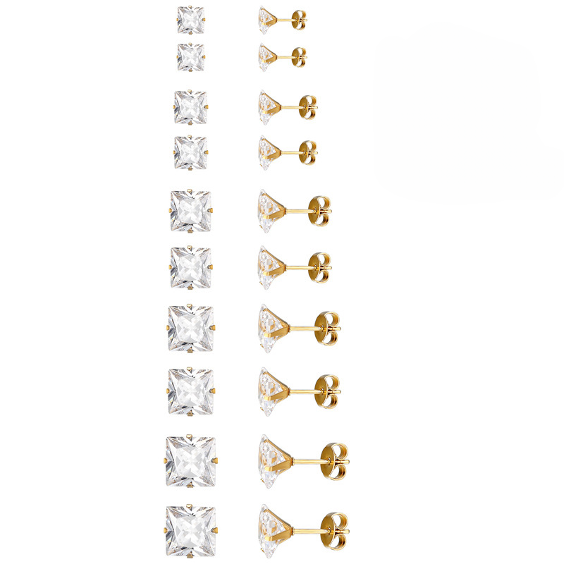 Pendientes al por mayor de acero inoxidable de diamante de flash cuadrado grande